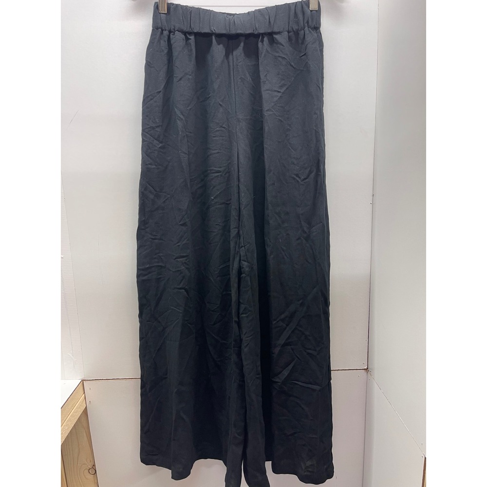 Bobbles & Lace Womens Black Wide Leg High Waisted Elastic Waist Pants Size M